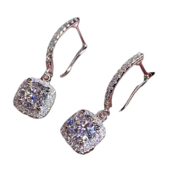 .925 STERLING SILVER PLATED VINTAGE STYLE CRYSTAL ZIRCON EARRINGS - Picture 2 of 8